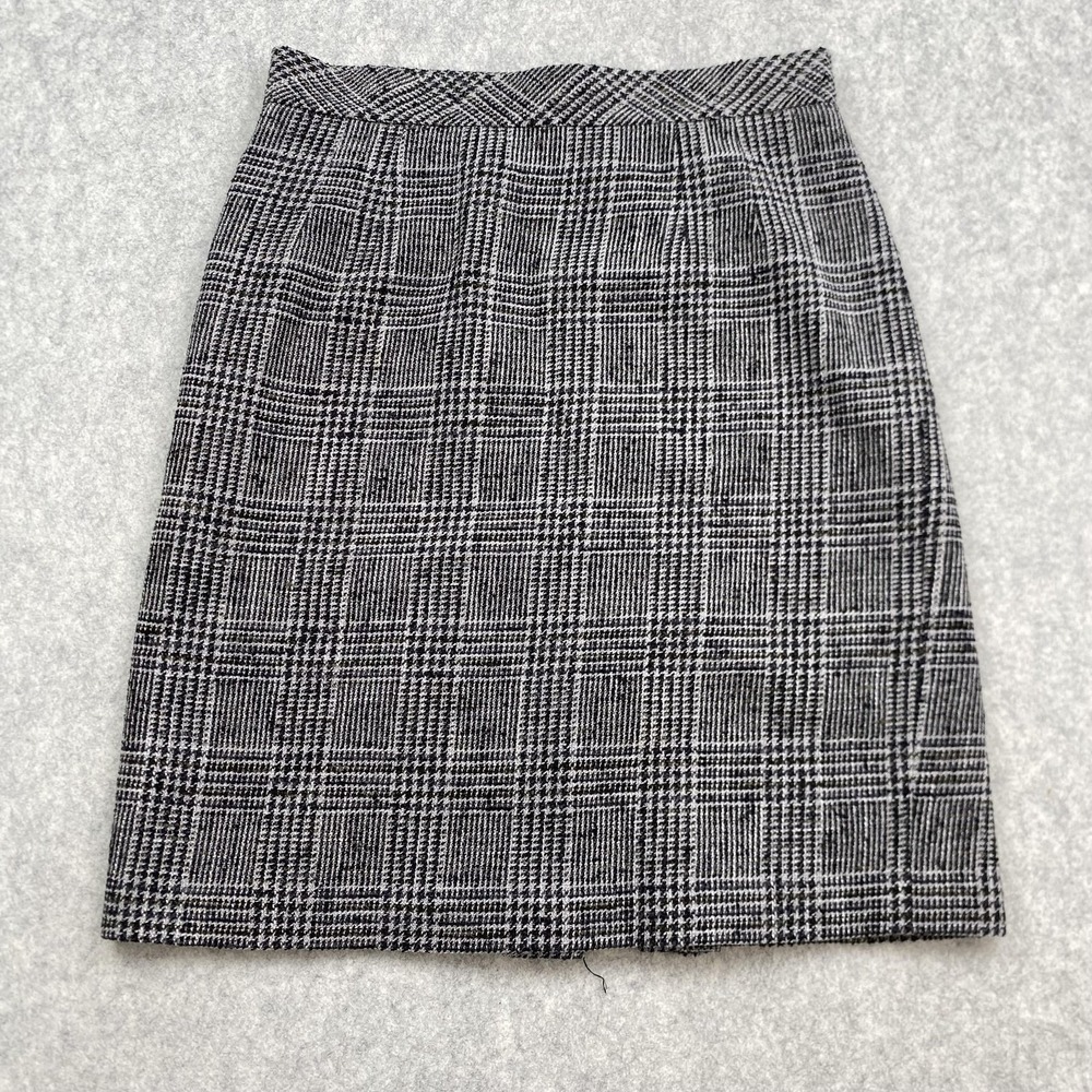 Talbots Skirt Womens 12P 32" Gray Plaid Tweed Wool Pencil Knee Length Lined Work
